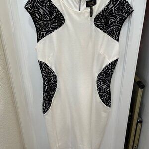 Laundry White Wool Dress with Black Lace Detail